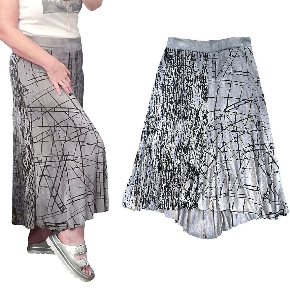 VTG Y2K Grey Black Abstract Print High Low Grunge Fairycore Midi Skirt‎ Large - Picture 5 of 10